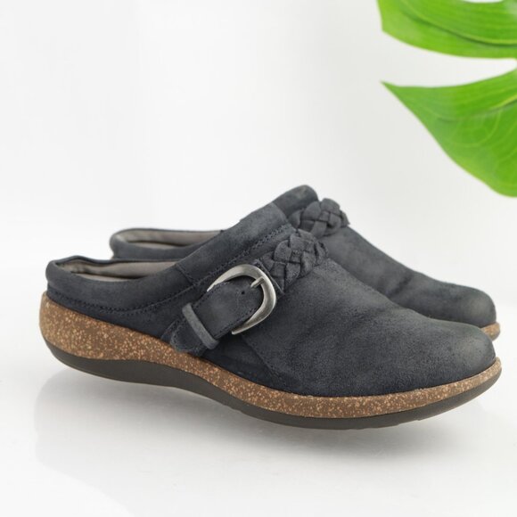 Aetrex Womens Libby Mule Size 7 Navy Suede Plantar Fasciitis Slip On Shoes Cork - Picture 1 of 11